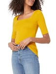 Amazon Essentials Women's Slim-Fit Half Sleeve Square Neck T-Shirt, Dark Yellow, M