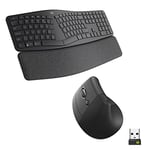 Logitech ERGO K860 Split Wireless Keyboard with wrist support and Lift Left Vertical Ergonomic Mouse, Left-handed, Bluetooth, USB receiver, Quiet, Windows/macOS/iPadOS, Laptop, PC, QWERTY UK - Grey