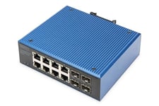 DIGITUS Switch réseau Industriel 12 Ports Gigabit Ethernet - 8X RJ45 + 4X SFP-Uplink - Indice de Protection IP40 - Montage sur Rail DIN - 10/100/1000 Mbps - Plug & Play