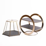 Serveware Set with Serving Cloche with Slate Base and 2-Tier Brass Cake Stand with Round Slate Serving Platters