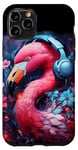Coque pour iPhone 11 Pro Cute Anime Gamer Flamingo Gaming Casque Rose Fleurs Art