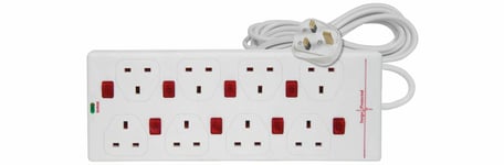 Mercury 8 gang 13A extension lead with anti-surge protection and 8 neon switches