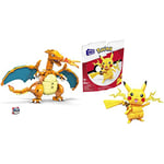 Mega Construx MEGA Pokémon Building Toys Action Figure, Poseable 4 Inch Charizard Collectible for Display​ & ​MEGA Pokémon Pikachu Building Set, Building Toys for Boys toy gift set for ages 6 and up​