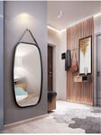 Black Bathroom Mirror Full Length Mirror - Wall Mount Bamboo Frame Mirror with Adjustable Hanging Strap Home Décor Dressing Hall Fitting Room