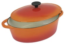 Crealys 501601, COCOTTE Grand Chef ovale en fonte émaillée 6,5 litres - Extérieur orange et intérieur blanc - toutes sources de chaleur y compris induction