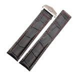 Tag Heuer äkta läder klockarmband armband - Svart/Röd/Svart, 19mm/20mm/22mm armband med fällspänne för herrtillbehör-WELLNGS black red silver 22mm