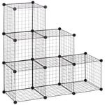Plug-in hylla, hyllsystem med 6 fack, DIY kubhylla av trådnät, trapphylla för vardagsrum, sovrum, svart, 109 x 37 x 109 cm Aosom