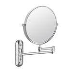 Wall Mount Makeup Mirror with 3X/5x Magnification, 360 Degree Swivel, Extendable Arm, Round, No Light, Bathroom and Hotel