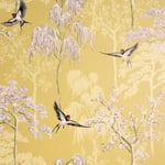 Arthouse Japanese Garden Wallpaper Oriental Wisteria Trees Birds Ochre 908002