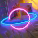 Planet Neon Skyltar, Batterilampa Neonljus Led Nattljus, Planet USB Ljus Vägghängande Lampor, Konstdekor för Hem, Barnrum, Bar, Fest (Rosa Blå)