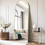 COFENY Miroir sur Pied Arqué, Grand Miroir Mural avec Cadre en Aluminium 179 x 65 cm, Miroir sur Pied Penché ou Suspendu pour Salon, Chambre, Entrée, Or