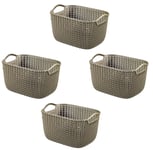 Curver Knit Collection Rectangle Handled Plastic Kitchen Garden Storage Basket (Small Harvest Brown, Set of 4)