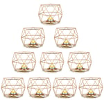 NUPTIO Tea Light Candle Holders Gold Candle Holder, Geometric Candle Holder Dining Table Candle Centrepiece Decorations for Living Room Bedroom Bathroom, Wedding Housewarming Birthday Gifts, 10 Pcs