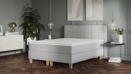 Emma Premium Kontinentalsäng 160x200 cm - Ljusgrå - Tuftad sänggavel - Sängben i ek