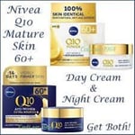 TWIN PACK Nivea Q10 60+ Anti Wrinkle Day cream AND Night cream 50ml each