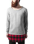 Urban Classics Men's Long Flannel Bottom Open Edge Crew Neck Sweatshirt, Grey/Blk/Red, S