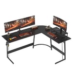 Cubiker Bureau Gaming Angle 150x120cm, Bureau d'angle avec Support d'écran, Bureau Gamer en Forme de L, Table Gaming pour Jouer, Etudier et Travailler, Fibre de Carbone Noir