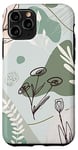 Coque pour iPhone 11 Pro Green Boho Tulip Flowers Line Art Cute Minimalistic Drawing