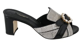 DOLCE & GABBANA Shoes Sandals Black Gray Exotic Leather Crystals EU37.5 / US7