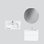 Miller Badrum Möbelpaket New York 800 med Tvättställ och Rund Spegel 80 cm rund spegel. D-format porslinstvättfat. K2899021-2