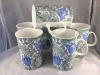 FINE Bone China Set of 6 William Morris Anemone Mugs A Free Next Day Delivery in UK