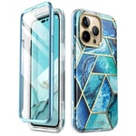 iPhone 14 Pro Max i-Blason Cosmo Marble Skal med Skärmskydd - Ocean Blue
