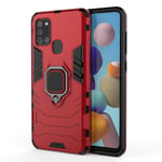 Dedux Phone Case Compatible with Samsung Galaxy A21s, Rugged PC TPU Bumper Cover With Ring Holder for Samsung Galaxy A21s. Red