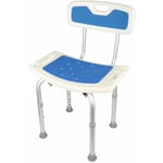 Chaise de douche siège de douche ergonomique hauteur réglable pieds alu hdpe 51x26x71-83cm bleu
