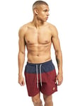 URBAN CLASSICS Swimming Trunks, Men's Swimming Shorts, Beach Pants with 2 Pockets + Back Pocket with Zipper, Quick Dry Swim Shorts for Men, Colour: Navy/Burgundy, Size: Small