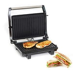 Geepas Stainless Steel Panini Grill Maker With Non-Stick Plates, Cord-Warp For Storage, Drip Tray, Indicator Lights For Power And Ready - 2 Year Warranty