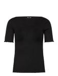 Silk Boat Neck T-Shirt Tops T-shirts & Tops Short-sleeved Black Rosemunde