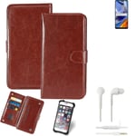 CASE FOR Motorola Moto E32s BROWN + EARPHONES FAUX LEATHER PROTECTION WALLET BOO
