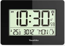 Youshiko Radio Controlled Wall Clock (Official UK Version) Large Screen LCD Sile