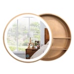Mirror Cabinets Bathroom Push-pull Smart Round Bathroom Wall Mirror Illuminated LED Bathroom Storage Cabinet (Color : Gold, Size : 50cm|19.7inches)