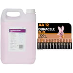 QTX | Long Lasting Smoke/Fog Fluid for DJ & Party Effect | 5 Litres & Duracell Plus AA Batteries (12 Pack) - Alkaline 1.5V - Up To 100% Extra Life - Reliability For Everyday Devices