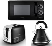 Tower Ash Black Pyramid Kettle, 2 Slice Toaster & T24042BLK 20L Manual Microwave