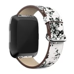 Fitbit Versa klockarmband i genuint läder med pion mönster som är reglerbart - Vit bakgrund vita pioner