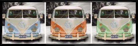1art1 Midi Poster Encadré: Voitures - Bus VW, Route One Californie, Triptyque (30x91 cm), Cadre Plastique, Noir