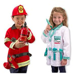 Melissa & Doug Fire Chief Role Play Costume Set and Doctor Role Play Costume Set Bundle