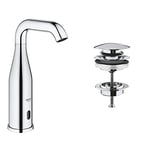 Grohe Essence E | Bathroom Mixer Electronic Wash Basin Tap | 6 V | No Mixing | Without Drain Fitting | 36446000, 230 V + GROHE 65807000, Pop-Up Waste Set