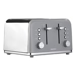 Daewoo Kensington, Toaster 4 Slice, Stainless Steel, Removable Crumb Tray, Defrost, Reheat And Browning Controls, Cancel Function, High Lift Lever, Easy To Clean, Grey