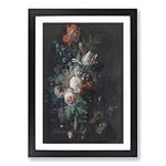 Big Box Art Still Life with Flowers Vol.4 by Jan Van Huysum Framed Wall Art Picture Print Ready to Hang, Black A2 (62 x 45 cm)