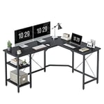 CubiCubi Bureau d'angle en forme de L avec étagères - 150 x 120 cm - Bureau de jeu en forme de L - Bureau de bureau à domicile - Noir
