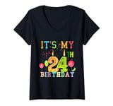 Womens Funny It's My 24th Birthday Happy Birthday outfit Men Women V-Neck T-Shirt