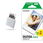 instax LINK Wide portable smartphone instant photo printer, WIDE film format, Mocha Gray & Fujifilm mini instant film White Border, 20 shot Pack, suitable for all mini cameras and printers