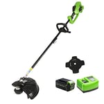Greenworks Cordless Grass Trimmer and Scythe 2-in-1 GD40BC + 40V Battery G40B4 + Tools Battery Fast Charger G40UC4