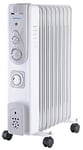 PRO ELEC PELL0213-UK 2kW 9 Fin Oil Filled Radiator with Timer, White