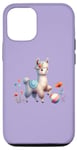 iPhone 15 Pro Purple Cute Alpaca with Floral Crown and Colorful Ball Case