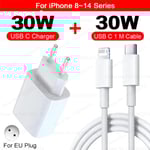 PD 30W För Apple Snabbladdare För iPhone 15 11 12 13 14 Pro Max XR X XS Max 8 Plus Telefonladdarkabel Snabbladdningstillbehör