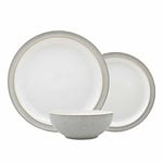 Denby - Elements Light Grey Dinner Set For 4 - 12 Piece Ceramic Tableware Set - Dishwasher Microwave Safe Crockery Set - 4 x Dinner Plates, 4 x Medium Plates, 4 x Cereal Bowls
